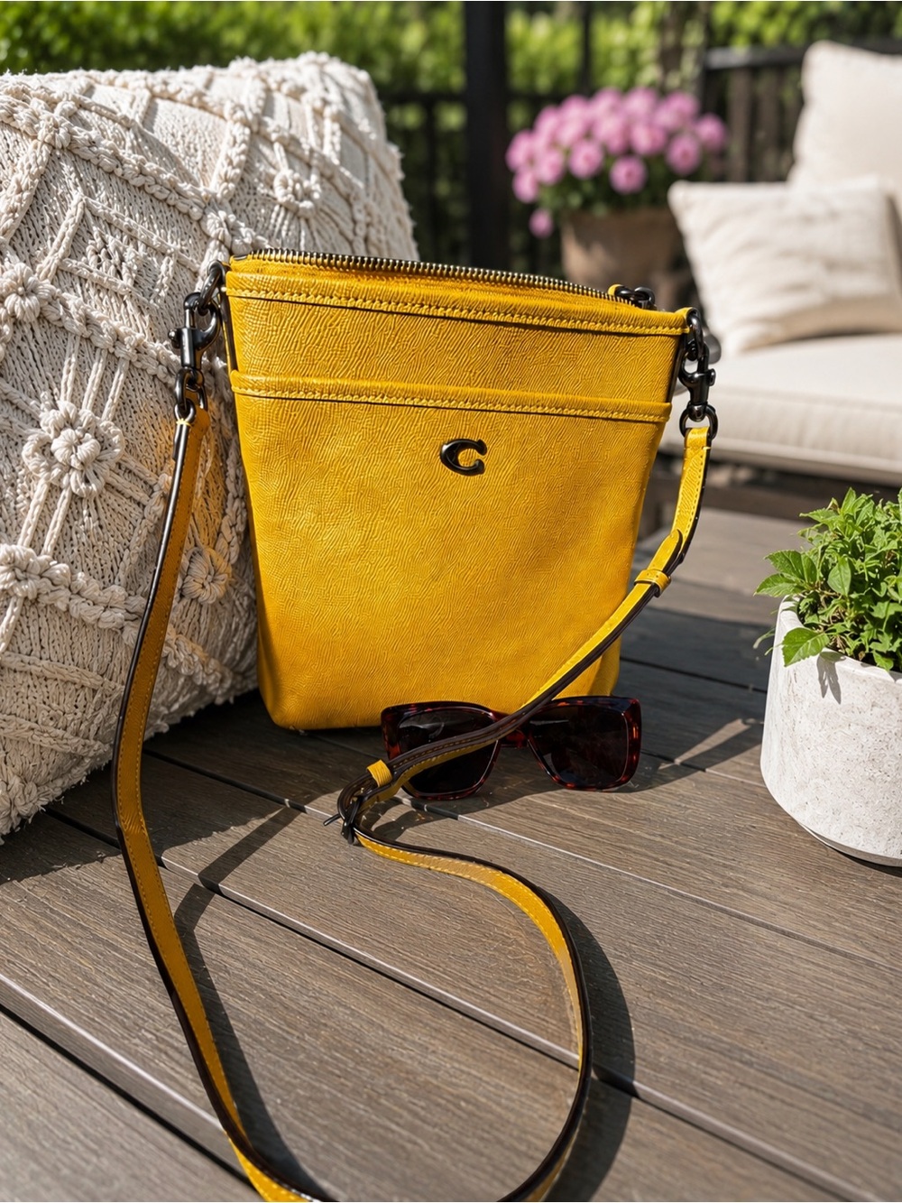 Coach Yellow Pebbled Leather Crossbody Bag